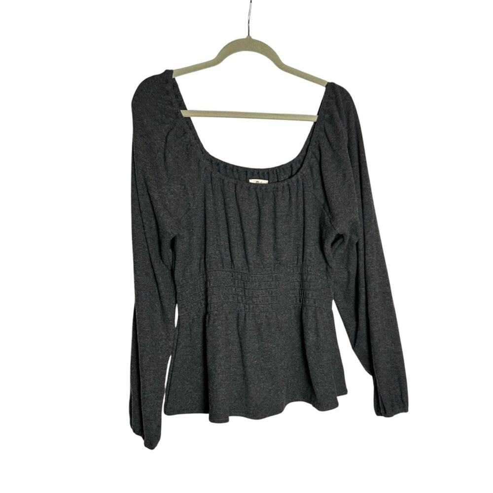 Madewell Charcoal Gray Plush Square-Neck Smocked‎ Top Cotton Blend Size Large